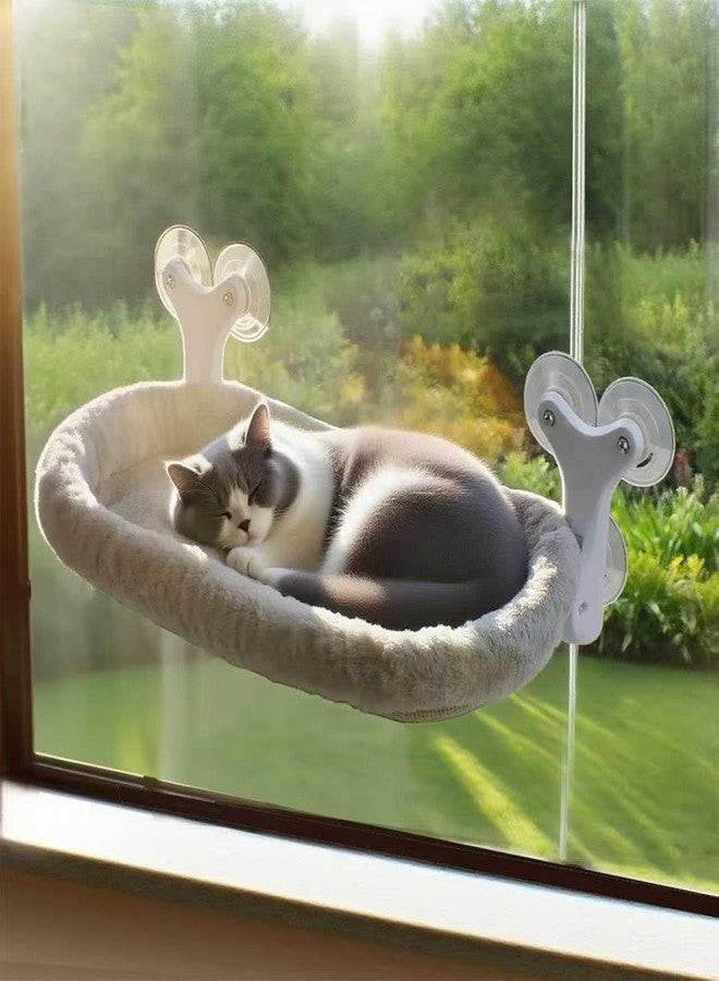 Essovee Cat Window Perch with 6 Strong Suction Cups,Mats That can be Switched Between Winter and Summer,Foldable Cordless Cat Beds Can Bear 50LBS Weight (Grey) - Image 1